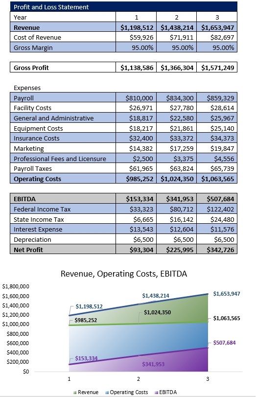 Autism Treatment Service Profit and Loss Statement - 3 Years